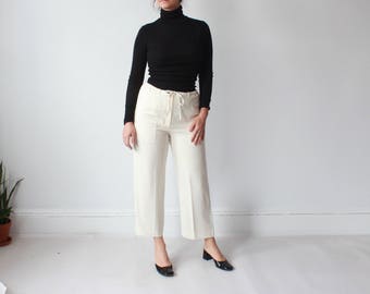 vintage cream cropped pants | drawstring trousers, small