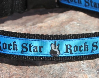 Rock Star - 1" wide Adjustable Dog Collar - electric blue and black, music lover, musician, chior, music teacher