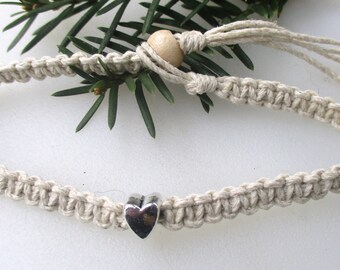 Heart, Hemp Choker, Hemp Necklace, Hemp Anklet, Hemp Bracelet, Hemp, Hemp Jewelry, Heart Jewelry