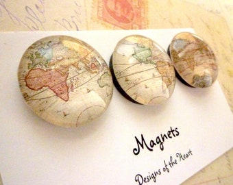 Round Glass Magnet set - Vintage Maps