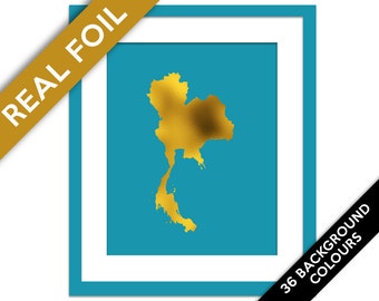 Thailand Map - Gold Foil Print - Gold Thailand Print - Gold Foil Map - Geography Travel Poster - Thailand Art Print - Asia Country Map