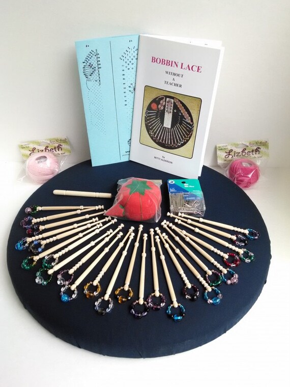 Bobbin Lace Kit with Spangled Bobbins Beginner Bobbin Lace