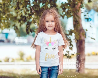 Girls Unicorn Fifth Birthday, Girls 5th Birthday Shirt, Girls Unicorn Birthday, Unicorn 5th Birthday, Unicorn Five Birthday, Girls Five