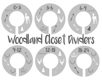 Woodland Nursery Closet Dividers, Tribal Nursery, Baby Clothes Dividers, Plastic Clothes Organizer, Gray or Custom Colors