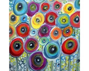 POPPY GARDEN Original Painting on Canvas Whimsical Art by Luiza Vizoli