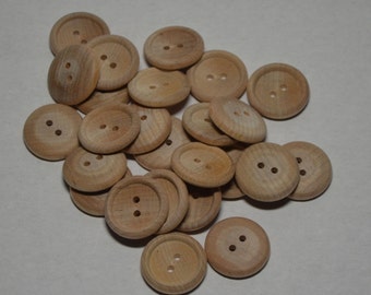 7/8" Wood Buttons - Set of 25 - Unfinished Wooden Button - 1/8" Thick Clothes Button - DIY
