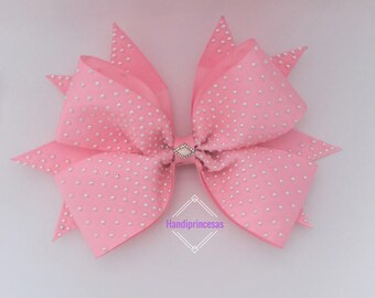 Hair Bow, Pink hair bow, Glitters, Pink bows, boutique hair bow, Tornasol Pearls, 7.5 in