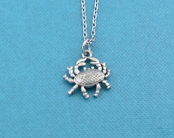 Crab necklace in silver pewter on a 16" silver cable chain. Crab necklace. Crab pendant. Silver crab necklace.