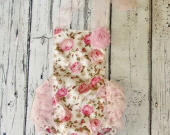Floral Romper - Baby Romper - Floral Girls Sunsuit - Baby Bubble Romper - Vintage floral romper- Ruffle Romper - Romper - Vintage inspired
