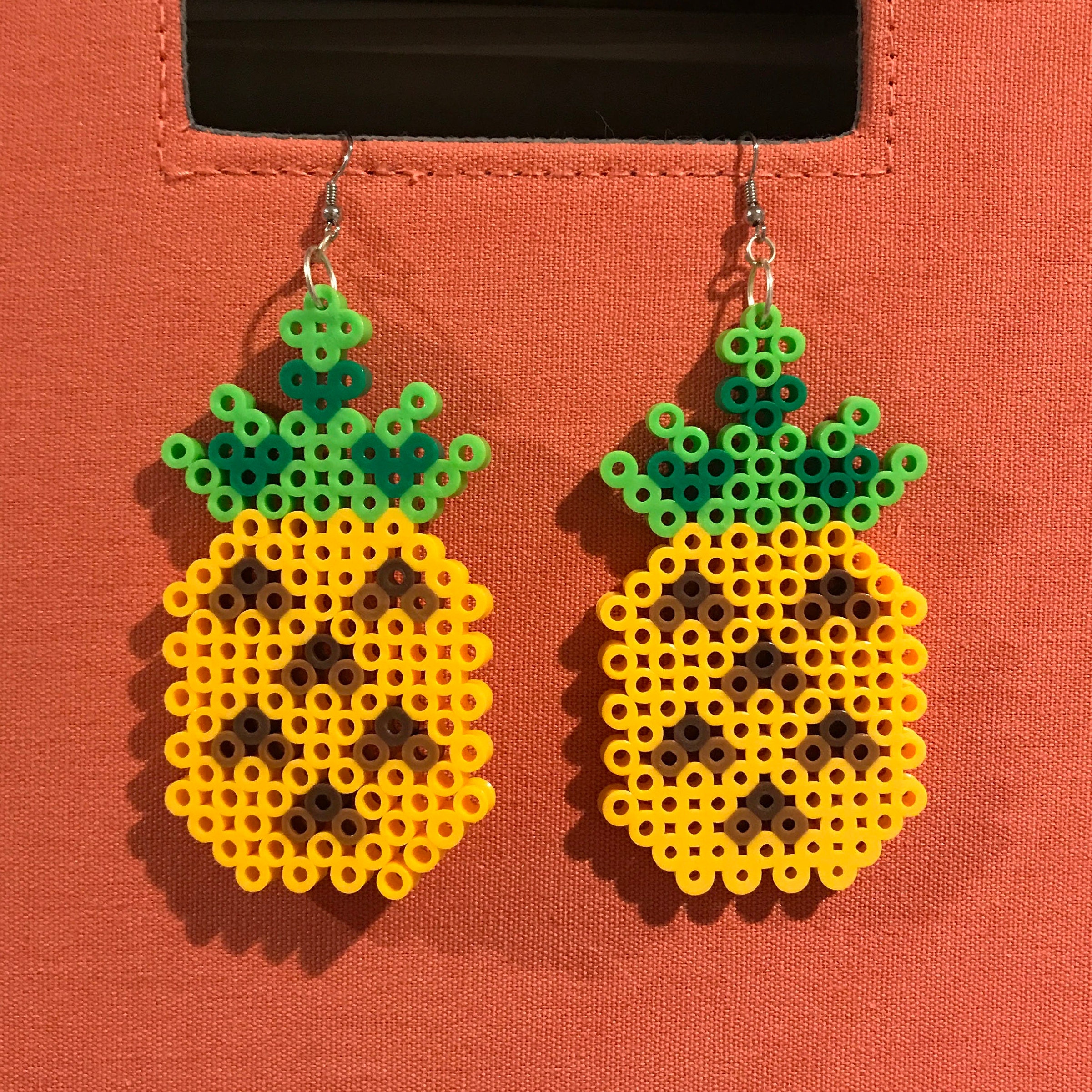 Pineapple Perler Bead Earrings Plastic Jewelry Summer Fun