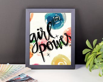 framed floral "girl power" print