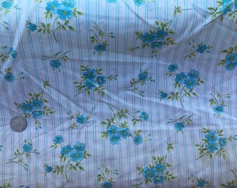 Blue Floral Cotton Fabric Yardage 45"
