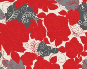 SALE Fabric - Khristian A Howell - Rendezvous Roses in Love - Red & Gray - (last yard)