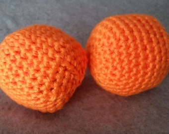 Set of 2 Neon Orange Acrylic Yarn Crocheted Cat Toy Balls with Catnip