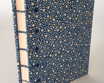 Decorative Blue Paper Hand-Bound Blank Book - Journal