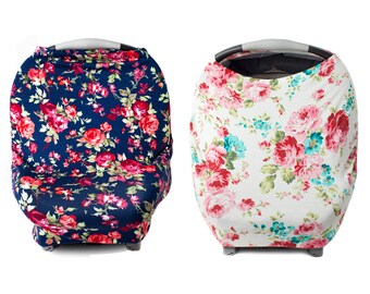 Kids N' Such Floral Multi Use Carseat Cover Bundle - Navy Floral & White Floral