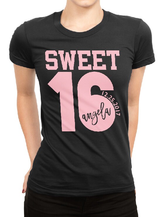 Sweet 16 Personalized Name Date Customized Ladies T-shirt