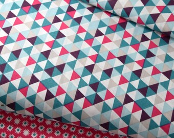 50cm of fabric printed 100% cotton small triangles roe/beige/blue