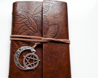Brown journal pentagram moon charm design jotter notebook diary