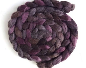 Merino/ Silk Roving (Top) - Handpainted Spinning or Felting Fiber, Stacked Cedar