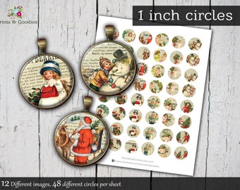Cute Vintage Children 1 inch circle 25mm Christmas digital collage SALE Instant Download bottle cap pendant Jewelry planner sticker cabochon