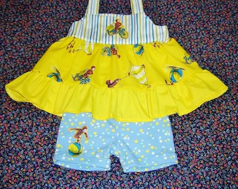 Boutique Toddler Curious George Outfit 2T-5T Monkey Top Blouse Shirt Shorts pants