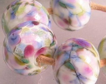 Monet Garden Lampwork Spacer Handmade Glass Beads Pink Blue Green Pastel Choose 2 4 5 or 6 Bead Set