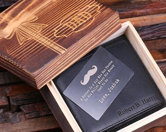 Father's Day Personalized Monogrammed Engraved Genuine Leather Bifold Mens Wallet Father's Day Limited Edition