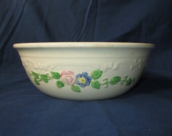 1930s Homer Laughlin 8.5" OVEN SERVE Casserole (No Lid), Ivory with Color Flower Trim (Pink, Blue, Green)