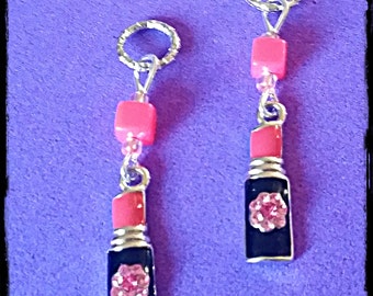 Hearing Aid Charms: Girly Lipstick with Jeweled Flower and Glass Accent Beads!