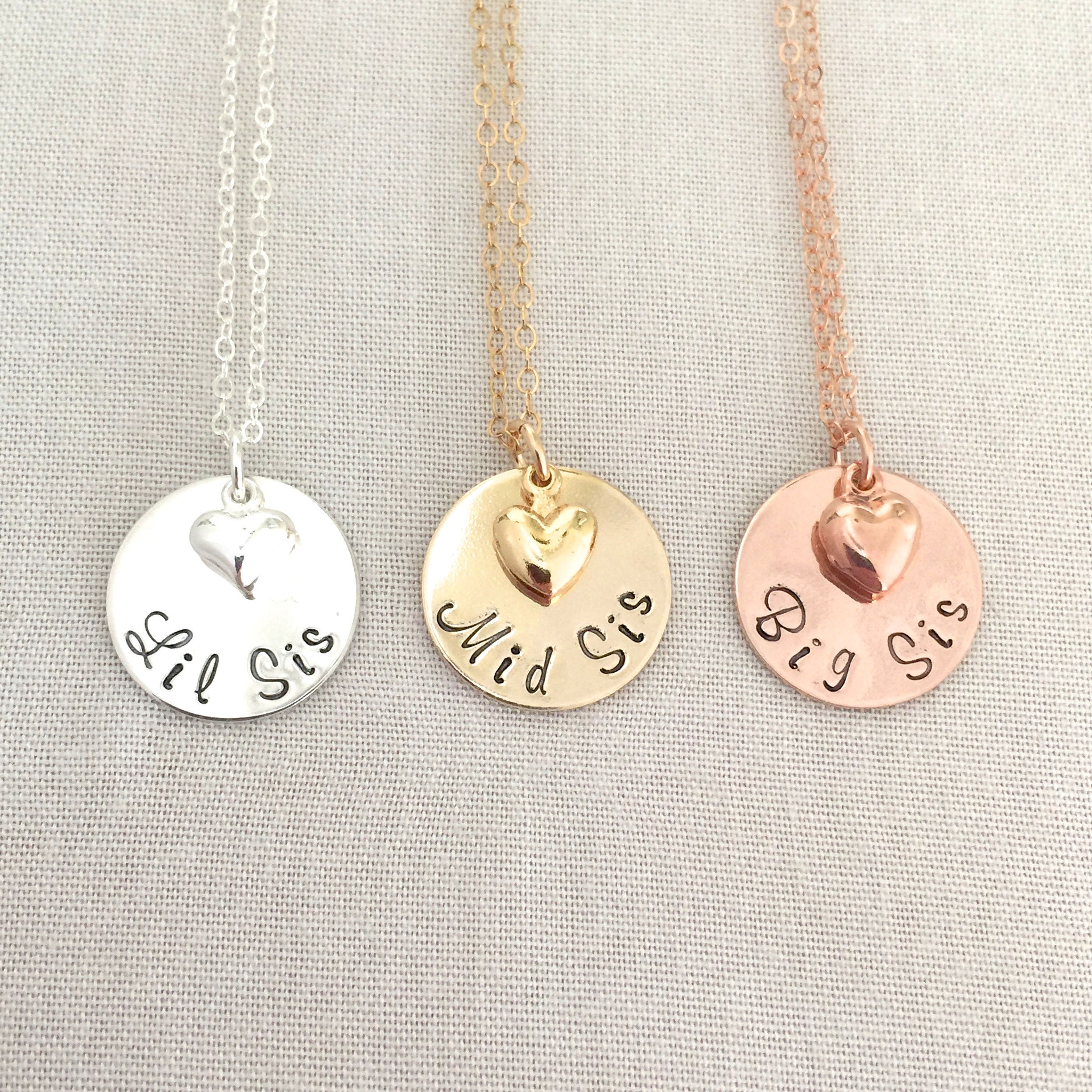 Rose Gold Little Sister Necklace Big Sister Necklace Sisters