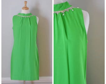 Vintage Dress / Vintage 60s Dress / Sleeveless Dress / 60s Dress / 60s Mod Dress / Lime Green Dress / 60s Party Dress / Size Small