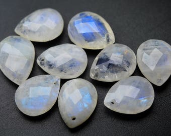 Front Drilled 10 Pcs of Extremely Beautiful,BLUE Flashy RAINBOW Moonstone Faceted Pear Shape Briolettes,8x12mm Size,
