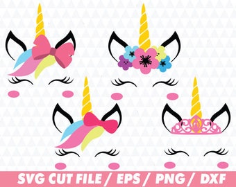 Unicorn svg, Unicorn svg files, Unicorn hair, Unicorn face svg, Unicorn cricut, Unicorn cut file, Crown svg, Flower svg, Bow svg, Bow cricut