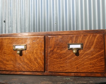 Vintage Oak Two Drawer Index / Library Card/ Filing Cabinet