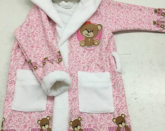 Children's Personalisable Bathrobes set with bag 1-6 yrs- Pink ,White