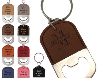 Personalized Engraved Leatherette Bottle Opener Keychain - Groomsmen gift, wedding party favor