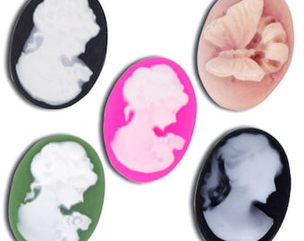 lot 5 cameos, resin 18x13mm - random color