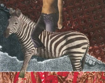 Original small collage Zebra Rider