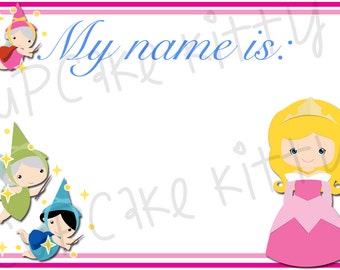 Sleeping Beauty Name Tags (Adhesive) - Aurora Princess Birthday Party Supplies