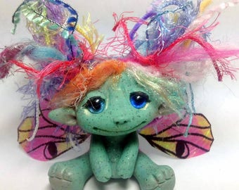 OOAK Rainbow Butterfly Fairy Trollfling Troll art doll "Kelly Marie" by Amber Matthies