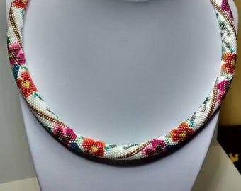 Crocheted spiral beaded with flowers