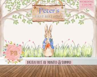 Peter Rabbit Birthday Backdrop - Peter Rabbit Baby Shower Backdrop, Bunny Backdrop, Bunny Baby Shower, Cake Table Backdrop