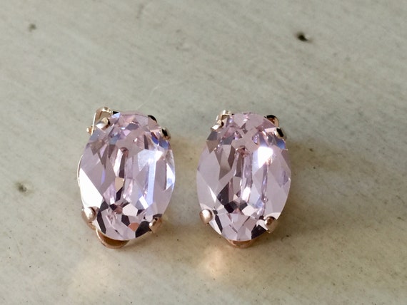 Oval Rosaline Swarovski Crystal Clip On Earrings, Rose Gold