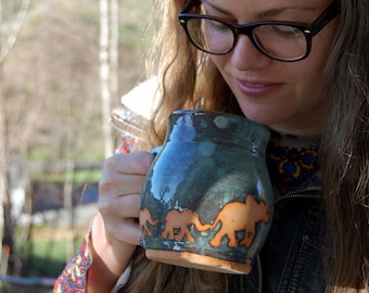Elephants Mug in Slate Blue- Made to Order