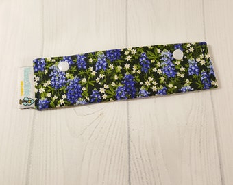Short Needle Cozy DPN Holder, Bluebonnets with daisies project holder 7"x2"- (Hold up to 6" Needles) NCS0051
