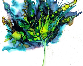 Blue Green Botanical. Print of an original ink painting