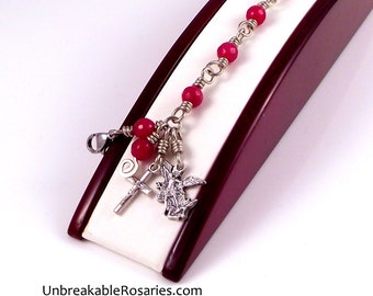 Saint Michael The Archangel Rosary Bracelet In Faceted Red Jade by Unbreakable Rosaries