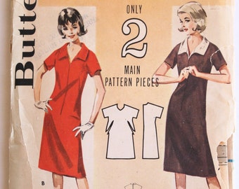 Vintage 1960's Womens Zip Front Collared Shirt Dress Pattern Size 16 Bust 36 Butterick 3060