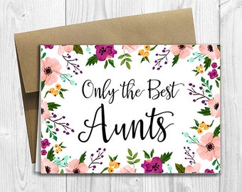 PRINTED CUSTOM Only the Best Aunts Get Promoted to Great Aunts Pregnancy Announcement 5x7 Greeting Card - Watercolor Flowers